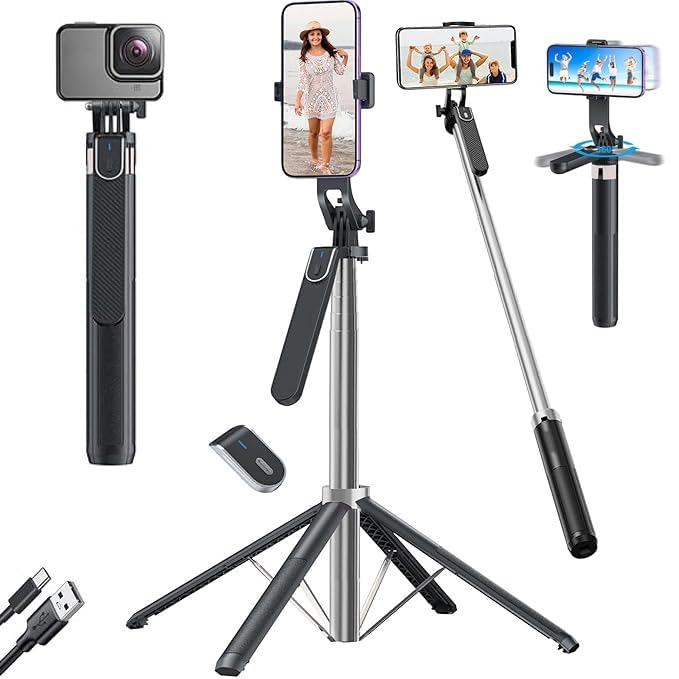 Image of Kratos CT 65 inch Selfie Stick Tripod with Reinforced 4-Leg Tripod Stand Comes with 360 Rotatable Handle for Panoramic Shots with Detachable BT. Ultimate Stability for Smartphones, Ring Lights