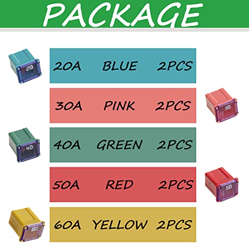 Sigandg 10Pcs Low Jcase Block Fuse Car Fuse For Trucks Cars And Suvs (20A/30A/40A/50A/60A, 2Pcs Each) #TOP4