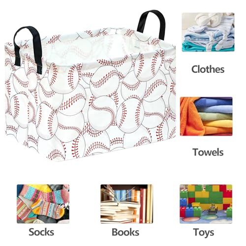 Image of Baseballs Storage Basket Laundry Hamper with Handles, Toys Storage Box and Bins Gift Basket for Children