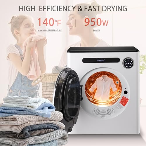 Image of Dessiz 110V Clothes Dryers 950W Compact Dryer 1.6cu.ft Front Load Stainless Steel 11lbs Electric Dryers Machine with Exhaust pipe for Apartment,RVs,Dorms,Auto Stop and Easy Control