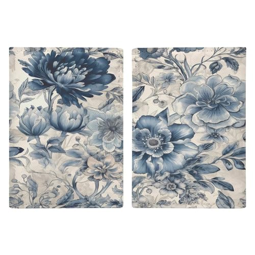 Étui de passeport en cuir synthétique supérieur avec motif floral bleu au design fin unique