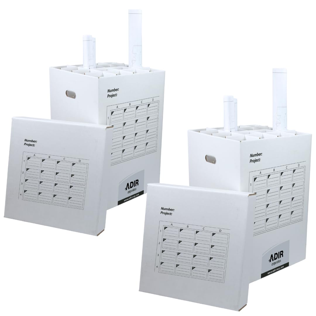 Adir 2 Pack of Cardboard Roll File Storage Organizer - Vertical File Sorter - Blueprint, Poster, Plans, Gift Wrap, And Map Holder Station-16 Slots (for Rolls up to 25 Inches Long)