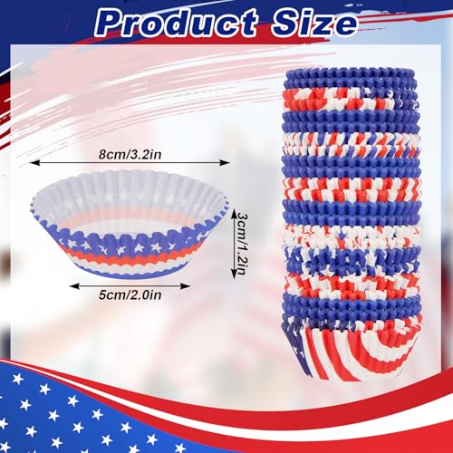 Image of 600 Pack 4th of July Cupcake Liners - Patriotic Red White Blue Baking Cups, Standard Size Muffin Wrappers for Independence Day Party, Cake & Candy Decorations(12 Styles)