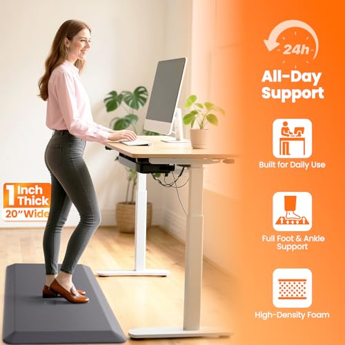 Image of Kitchen Mats for Floor, 1 Inch Extra-Thick Kitchen Rugs, Non-Slip & Waterproof Standing Desk Mat, Comfort Anti Fatigue Mats for Kitchen Floor, Home, Sink, Office (20 inch X 32 inch, Grey)