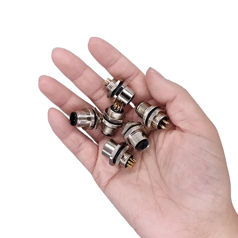 M12 Panel Back Mount Flange Socket Connector Screw Threaded Coupling Male Female 3 4 5 8Pin M1216 1Pcs(M1216 Female 5pin)