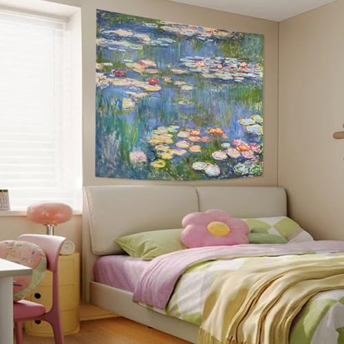 Avinyl Monet Waterlily Vintage Wall Tapestry, Green Floral Plant Art Poster For Bedroom Girls Boys, Small Nature Flower Pond Wall Hanging, Garden Watercolor Aesthetic Tapestries For Living Room Dorm Decor 39In X 51In thumb #1