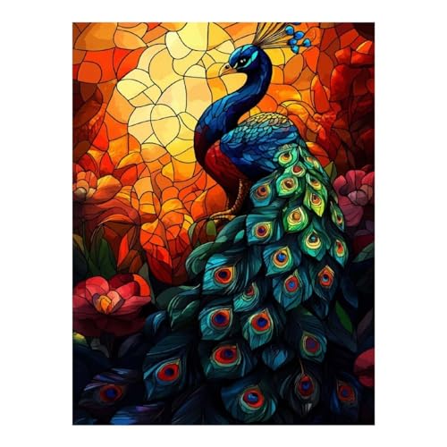 Peinture diamant vitrail paon 5D POLIUAWS kit complet adulte 30x40cm