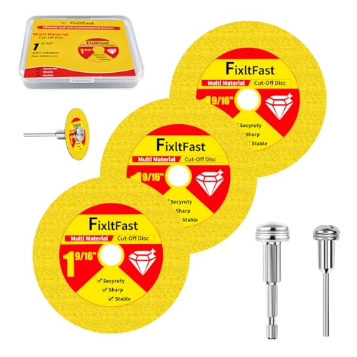FIXLTFAST 1 9/16 Inch Indestructible Multi-Material Cut Off Disc 40mm Diamond Cutting Wheels for Rotary Tool Tile/Metal/Marble/Quartz/Stone/Plastic/Glass with 1/4&1/8 Round Mandrels - 3 Pack