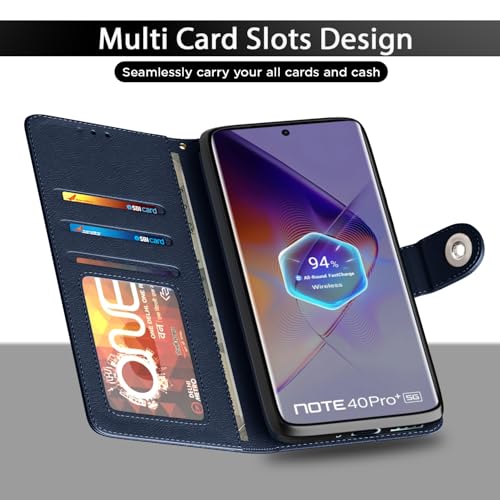 Image of Pikkme Flip Cover Leather Finish | Inside TPU with Card Pockets | Wallet Stand and Shock Proof | Complete Protection Button Flip Case for Infinix Note 40 Pro Plus 5G(Blue)