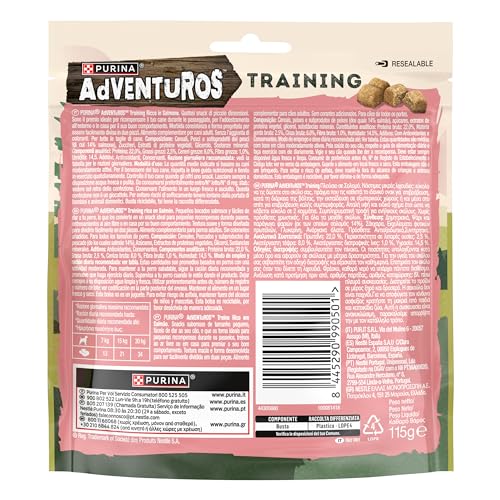 Purina Adventuros Training, Trainingssnacks zum Lernen, Auszeichnungen, Leckerlis für Hunde aus Lachs, 6 Beutel à 115 g