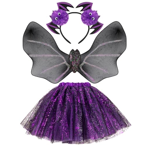 Hifot Fantasia de morcego para criança, Tutus menina com asas diadema Halloween disfarce de bruxa disfarce de halloween carnaval cosplay festa
