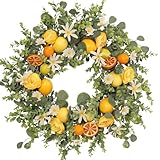 Quixem 22 Inch Lemon Wreath for Front Door, UV Resistant Faux Dried Orange Citrus Floral, Waterproof Farmhouse Spring Summer Wreath
