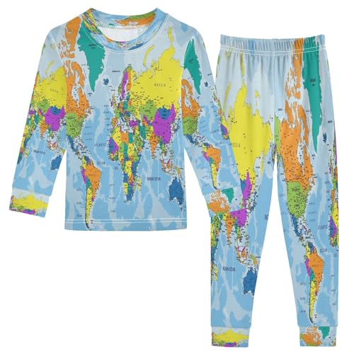 ALAZA World Map Blue 2 Piece Pajama Set Long Sleeve Top and Pants Sleepwear Unisex 5T