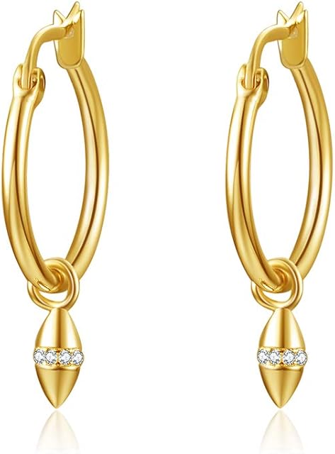 14K Gold Plated Huggie Hoop Earrings with Moon/Star/Ball Charms, with Cubic Zirconia & Opal Dangle Drop Earrings, Jewelry Gift for Women Girls