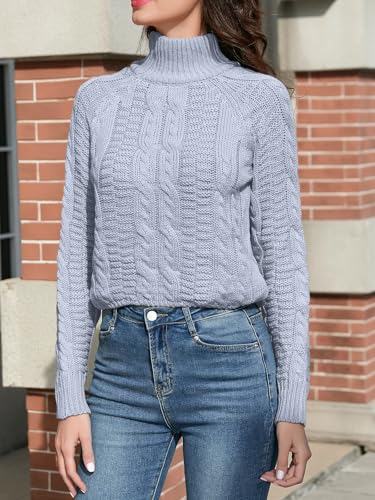 Image of DAIMIDY Women's Crop Sweaters, Sexy Cropped Chunky Knit Long Sleeve Pullover Turtleneck Jumper Tops with Twisted Pattern