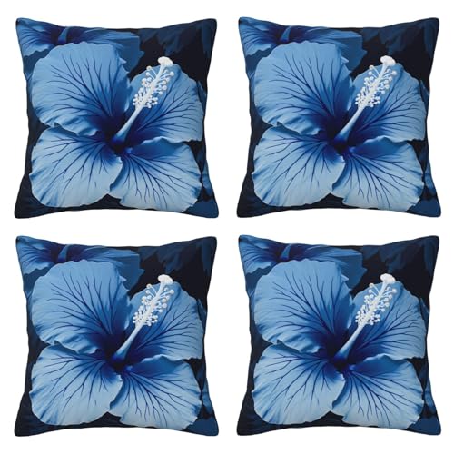 kkvhhyuo Blue Hibiscus Print Decorative Pillow Covers 18"x18", Throw Pillow