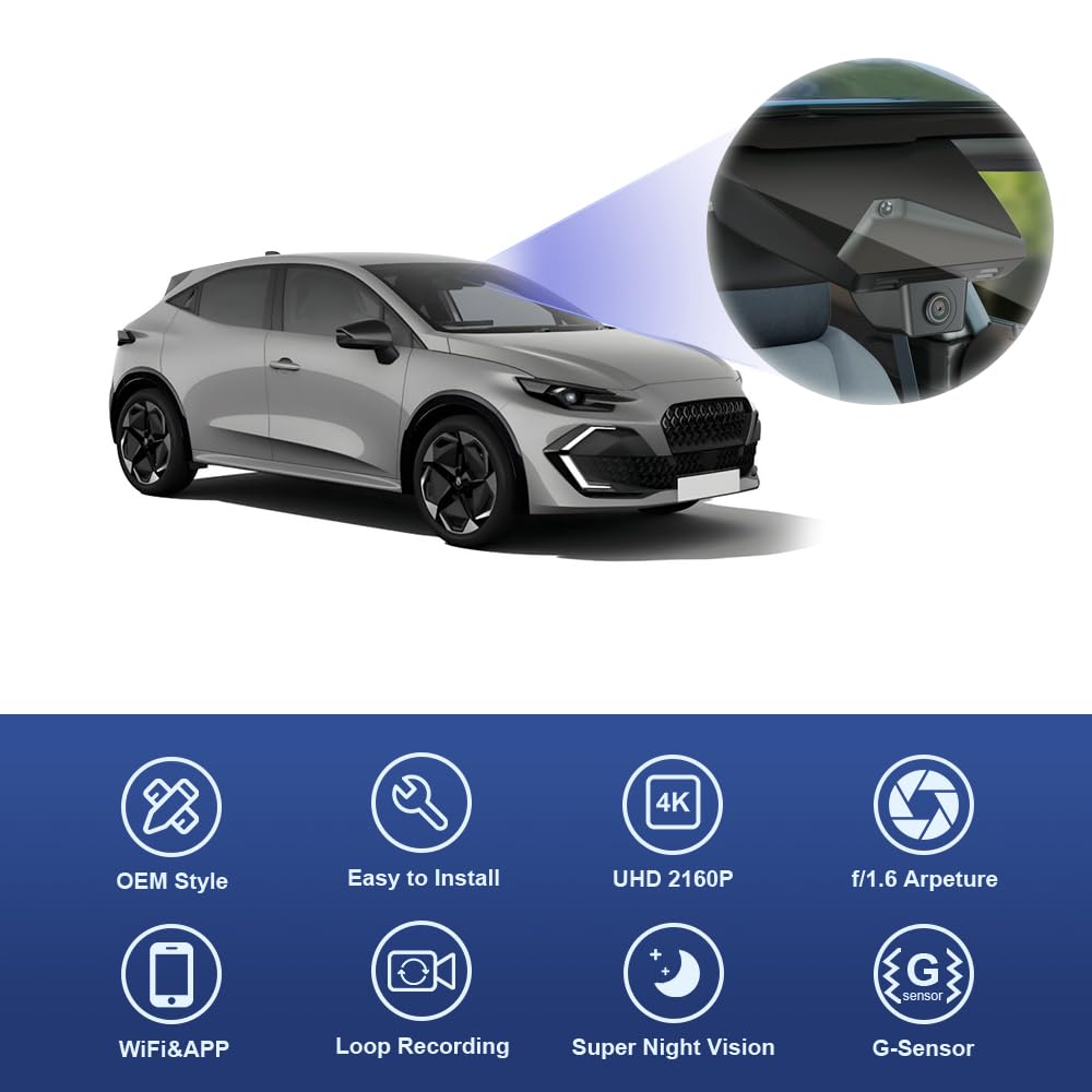Fitcamx Dashcam 4K Compatible avec Renault Clio VI 2025 2026 (HD2-D1320), OEM camera embarquée voiture, 2160P UHD Video WIFI, G-Senseur, Enregistrement en Boucle, WDR dash cam, Plug & Play, Carte 64Go