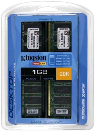 Kingston ValueRAM Kit de 1 GB (módulos de 2 x 512 MB) 400MHz PC3200 DDR Memoria de escritorio (KVR400AK21GR)