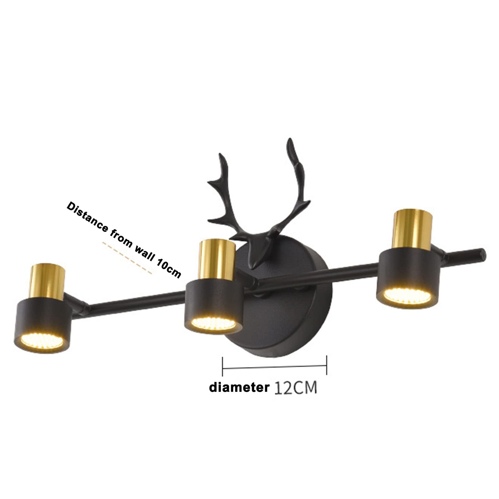 Espejo De Baño Gabinete 3 Cabezas Luz LED Lámpara De Pared, 12W Astas Dorado Impermeable Espejo De Lavado De Superficie Lámpara De Maquillaje, Longitud 48cm,Distance 10cm