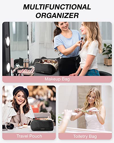 Image of BAGSMART Makeup Bag Cosmetic Bag, Travel Makeup Bag,Water-resistent Makeup Bags for Women Portable Pouch Open Flat Make Up Organizer Bag for Toiletries, Brushes Black