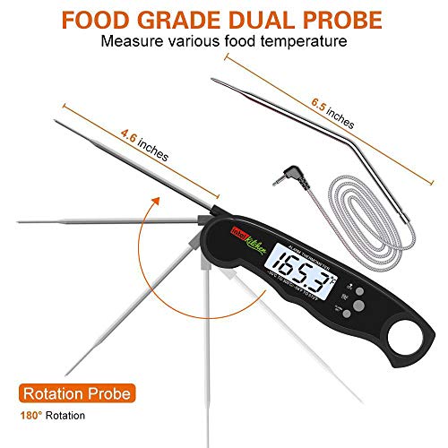 Intel Kitchen Accurate Instant Read Meat Thermometer Dual Probe Alarm Versatile Pre-Calibrated Digital Kitchen Oven BBQ Grill Smoker Backlight LCD Calibration Food Cool Meat Temperature Guide – Black - Thumbnail 7