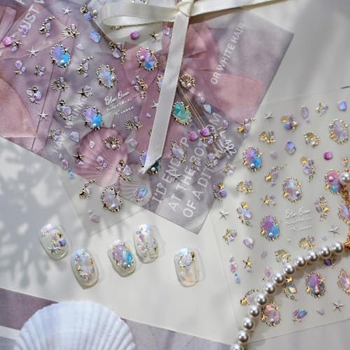 Shell Nail Stickers 3D Self Adhesive Laser Starfish Nail Art