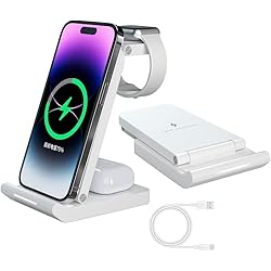 Seneo Cargador Inalámbrico De Carga Rápida Cyclingkit 3 en 1 Cargador inalámbrico,Cargador Rápido inalámbrico Universal, Pétain iPhone 15/14/13/12/11/Pro/Max/XS/XR/X/8/Plus, Apple Watch 9/8/7/6/SE/5/4/3/2 & AirPods 3/2/Pro (Blanco)