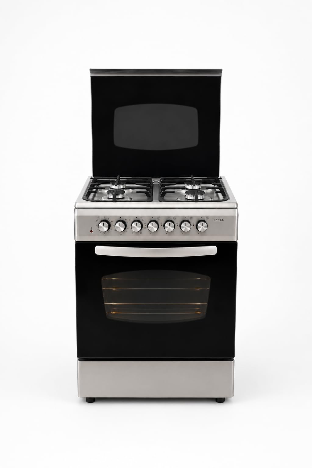 LAREL Cucina Silver/Inox 60x60 4 Fuochi con Forno a Gas Metano o GPL, Grill Elettrico e Coperchio in Vetro
