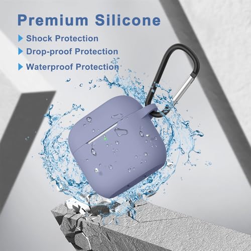 Image of Tobfit Case for AirPods 4 Case Cover 2024 with Lanyard & Keychain, Soft Silicone Protective Case for Apple AirPods 4th Generation, Full Protection, Support Wireless Charging - Blue-Gray