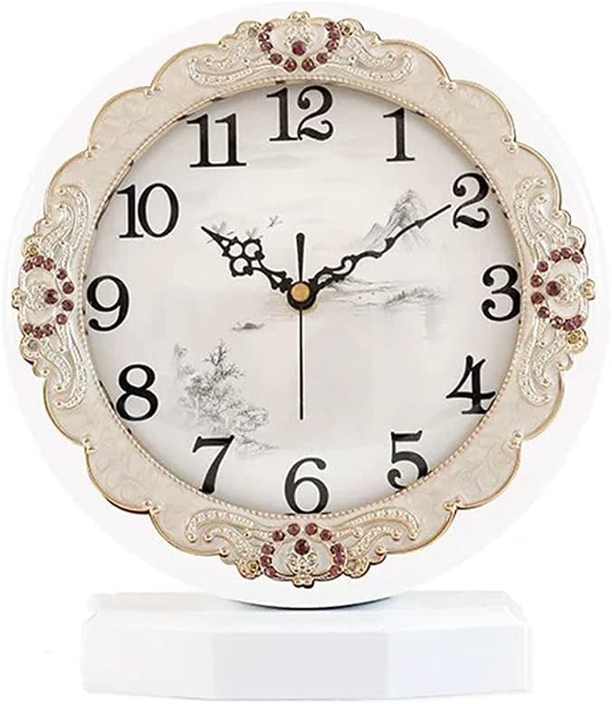 FMURY European Table Clock Living Room Decoration Table Quartz Clock Retro Office Ornaments Classical Desktop Silent Pendulum Clock(OneColor)