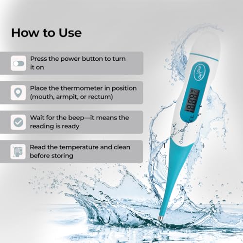 Image of PharmEasy Digital Flexible Tip Thermometer for Fever, Fast & Accurate Temperature Reading in Celsius | Waterproof, Oral & Underarm Use for both Kids & Adults | Ideal for Home Use, Easy-to-Read Screen