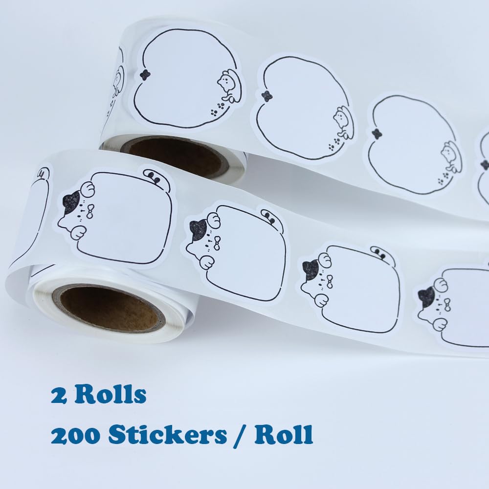 Cute Label Stickers for Jars 2 Different Cat Designs Full Adhesive Sticky Notes 2 Rolls Self-Stick Blank Name Stickers