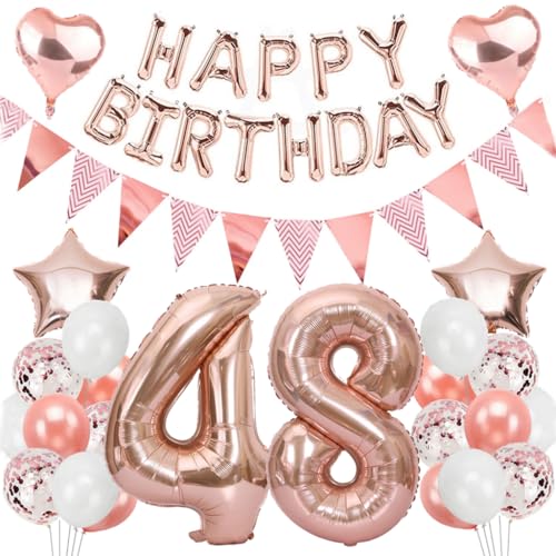 Ouceanwin Decoration Anniversaire 48 ans Femme, Ballons Anniversaire Femme 48 ans, Or Rose Guirlande Joyeux Anniversaire, Ballons Chiffre 48, Kit de Fournitures de Fête pour 48 ans Anniversaire Femme