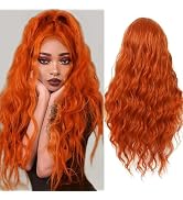 FASHION IDOL Long Curly Wave Wig with Natural Bangs for Women 24 Inches Bohemian Style Hair Gluel...