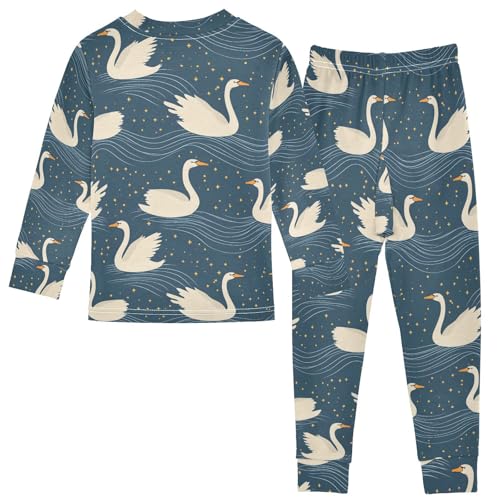 ALAZA Swan Starry Night Blue Pajamas Long Sleeve Sleepwear 2-Piece Pajama Set2