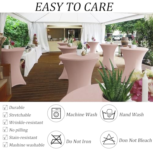 Image of 4 Pack 32x43 Inch Cocktail Table Cover Spandex Stretch Square Corners Tablecloth, Cameo Brown Cocktail Table Cloth Fitted High Top Table for Bar, Weddings, Birthday, Banquet, Party (Cameo Brown)