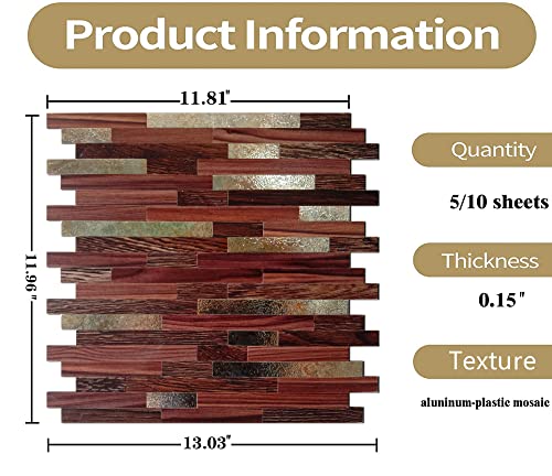 Ymmxge 10-Sheet Peel And Stick Backsplash Pvc Metal Tile，Self-Adhesive Wood Grain Wall Sticker Easy Diy Stick On Kitchen Bathroom Walls (10, Coffee Wood + Print) #TOP1