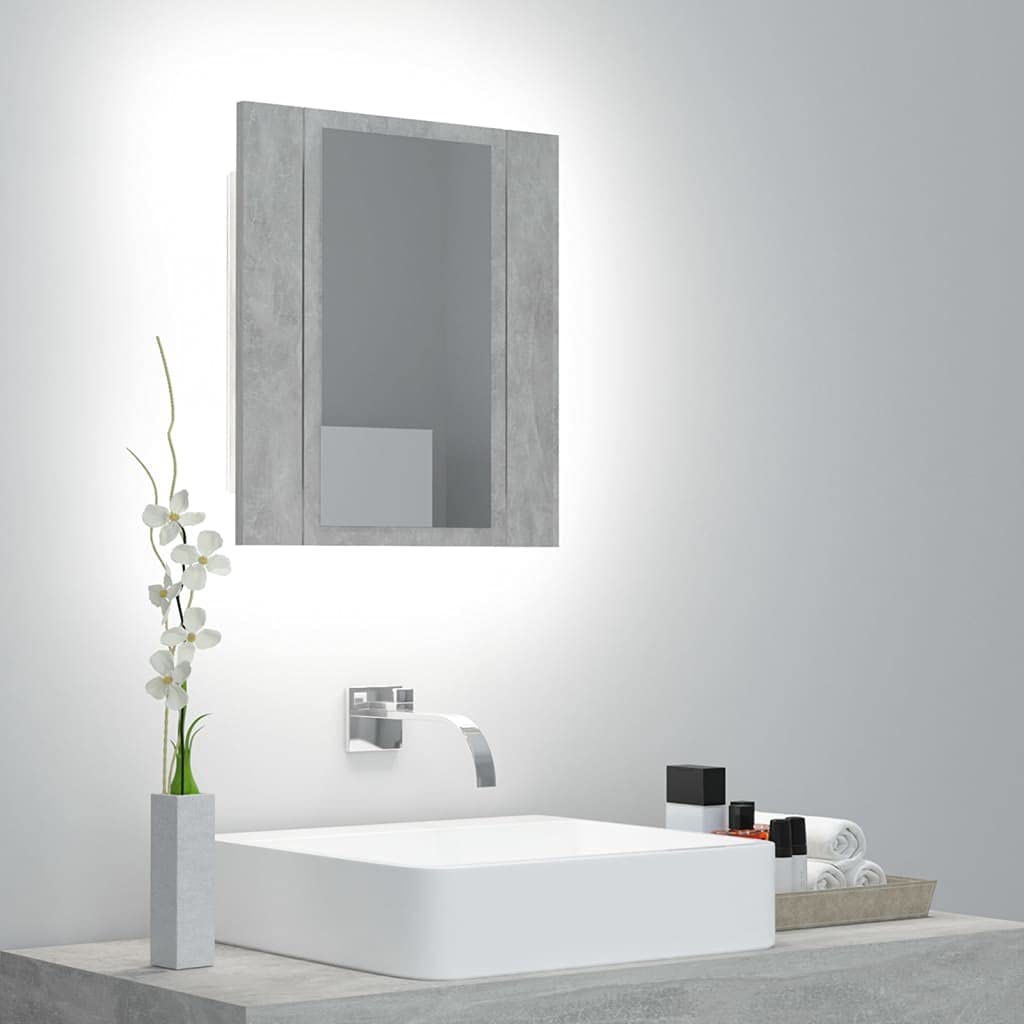 vidaXL Armario Espejo de Baño con Luz LED Acrílico Aseo Ducha Muebles Mobiliario Almacenamiento Estante Decoración Adorno Gris 40x12x45 cm