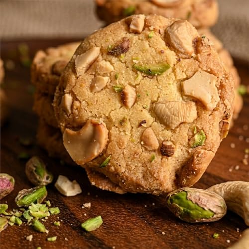 Image of Hungry Tummy Kaju Pista Cookies | Cashew Pistachio Butter Cookies | Premium Dry Fruit Biscuits | Handmade Crunchy Tea Time Cookies | Rich & Delicious Snack | (Pack of 250g)
