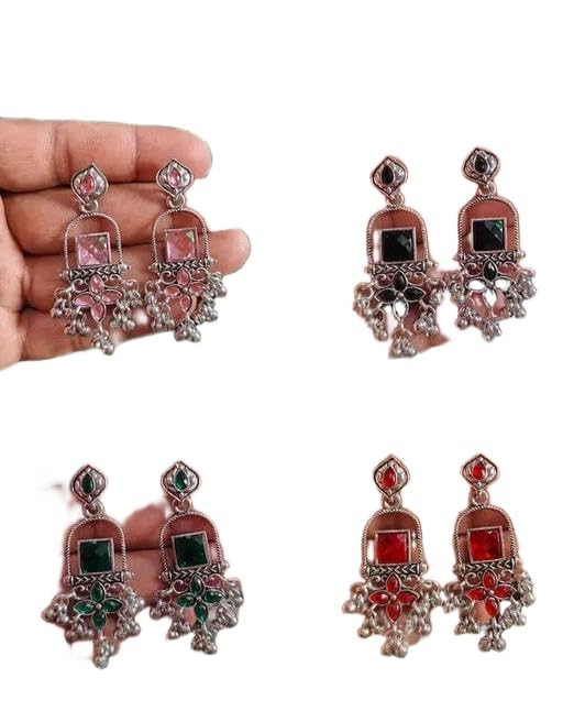 Combo of 4 Pair Latest Traditional Silver Stone Earrings Crystal Alloy Drops & Danglers, Earring Set, Stud Earring SAGM572-image-40