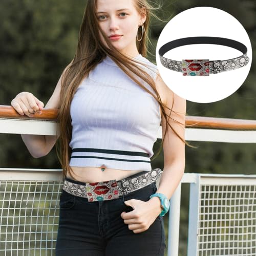 Western Personalized Belt for Men Women Bling Rhineston Buckle Fashion Punk Belts for Jeans Pants Dress,Gray,120CM/47.3''4