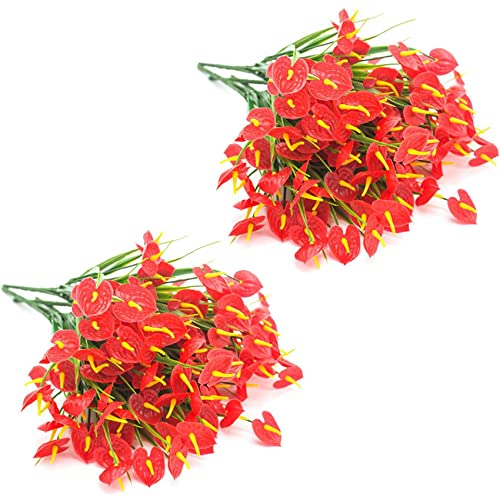 Fossthiroy 8 Bunches Flores artificiales falsas plantas anthurium plástico Straeucher Buesche Belt Interior Interior Haengen Plantador Decoración para el hogar
