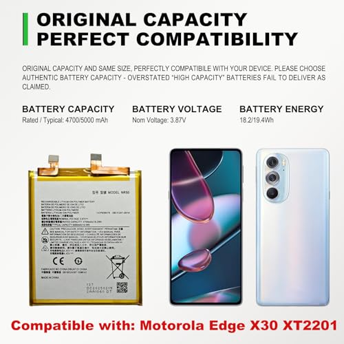 Image of GREEN FUSION New NR50 Li-ion Upgraded Battery Compatible with Motorola Edge X30 XT2201, Includes Toolkit