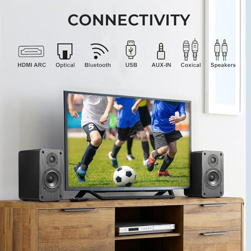 Image of LONPOO Powered Bookshelf Speakers - Wireless 100W RMS Bluetooth with eARC - Powerful Home Music System - Home Theater Systems, Studio Monitors,Black