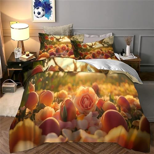 Parure de lit luxe imprimé pêches mûres 3D microfibre résistante lit double - 6