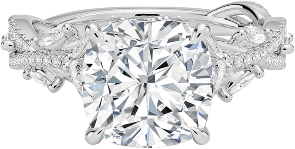 Cushion Cut Moissanite Engagement Ring, 1–5 Carat Colorless VVS1 Nature Inspired Ring, 925 Sterling Silver, 10K 14K 18K Solid Gold, Gift for Her
