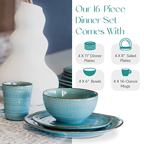 American Atelier Round Dinnerware Set | 16-Piece Stoneware Modern Plates & Bowls Sets | Gift Set Includes Dinner Plates, Salad Plates, Bowls, Mugs - Stoneware Dinnerware Set #TOP3
