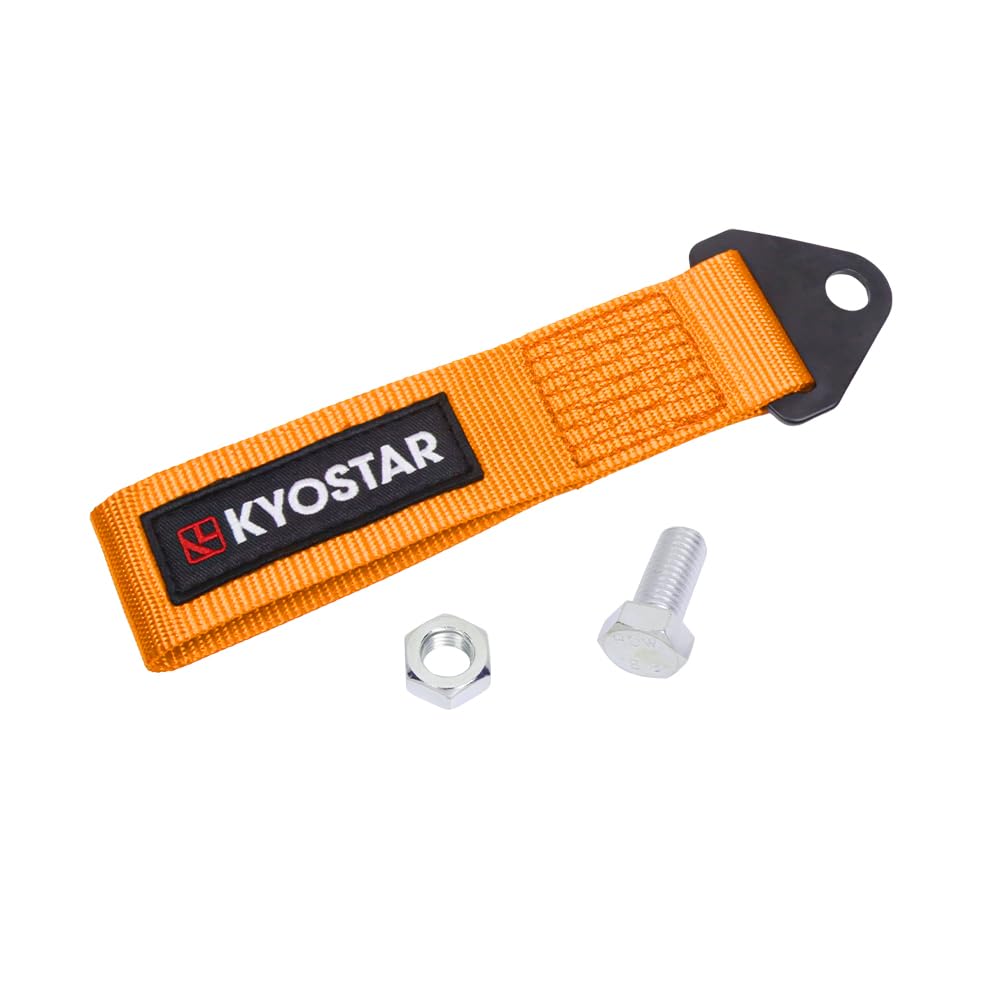 Kyostar Uniwersalny pas holowniczy do haków holowniczych przedniego lub tylnego zderzaka, paski holownicze o wysokiej wytrzymałości, wersja ulepszona (pomarańczowy)