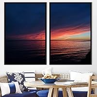 2 Piece Framed Canvas Wall Art Sunset and Ocean Landscape Canvas Prints Home Artwork Decoration for Living Room,Bedroom - 16