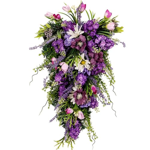 Couronne de larme décorative florale swag violette pour porte de fête - 2